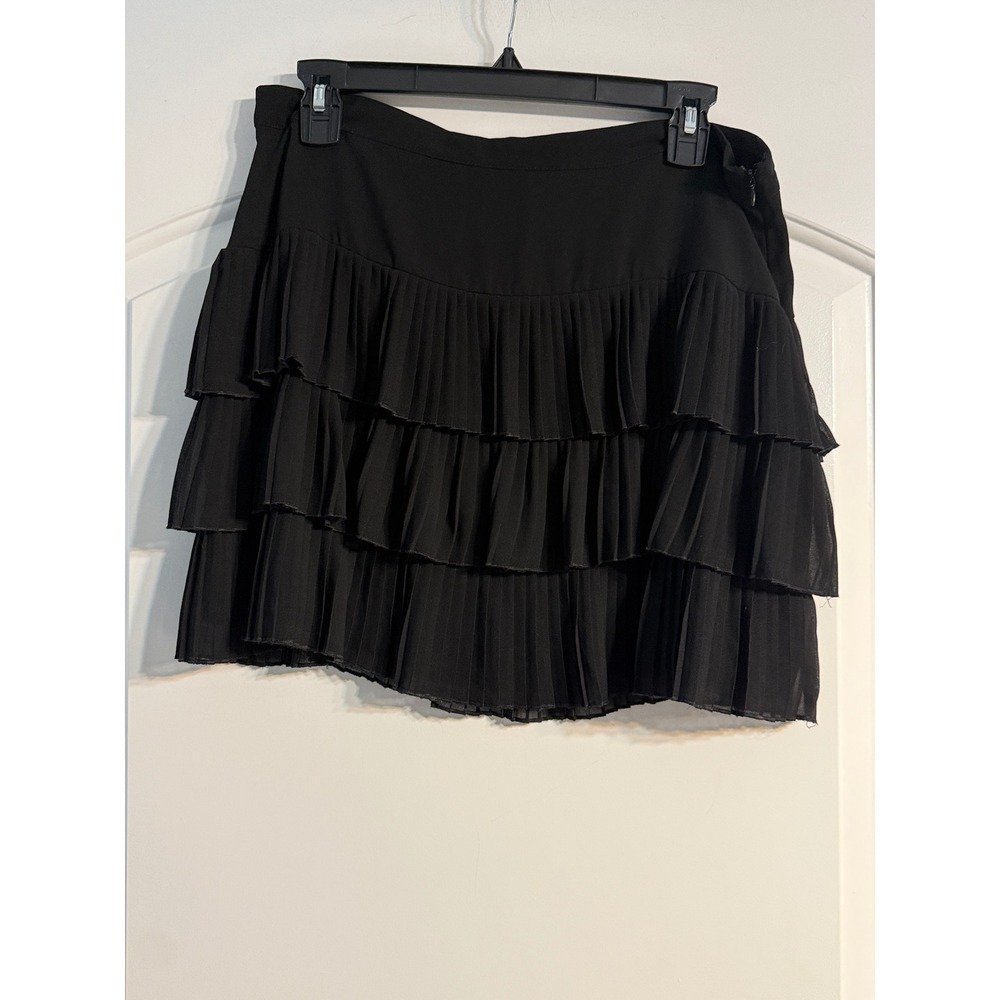 Forever 21 Mini Skirt L Black Tiered Pleated Ruffle Chiffon Balletcore Layered